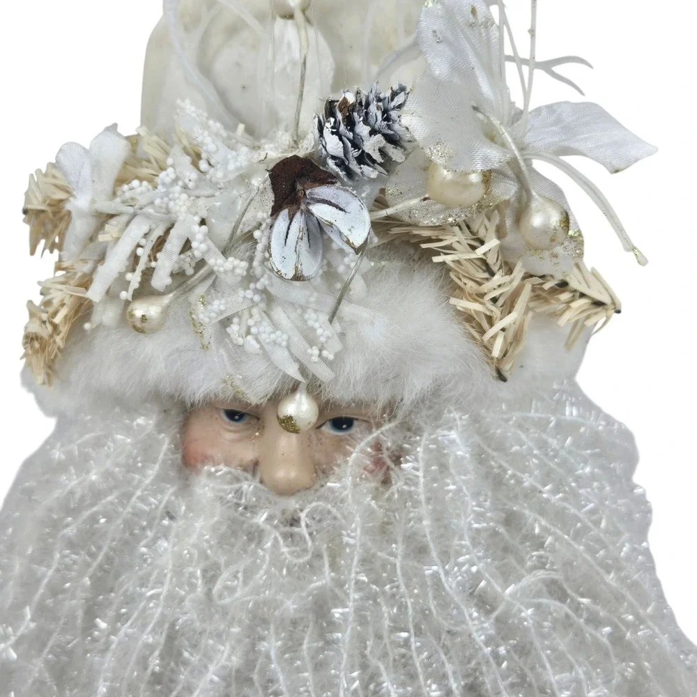 Vtg Victorian Style Winter White Old World Santa Head Ornament 10